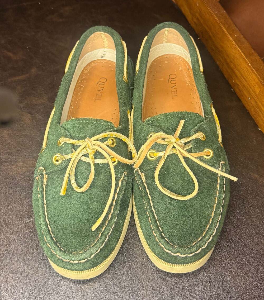 Quvel Women's Dark Green Suede Leather Boat Shoes